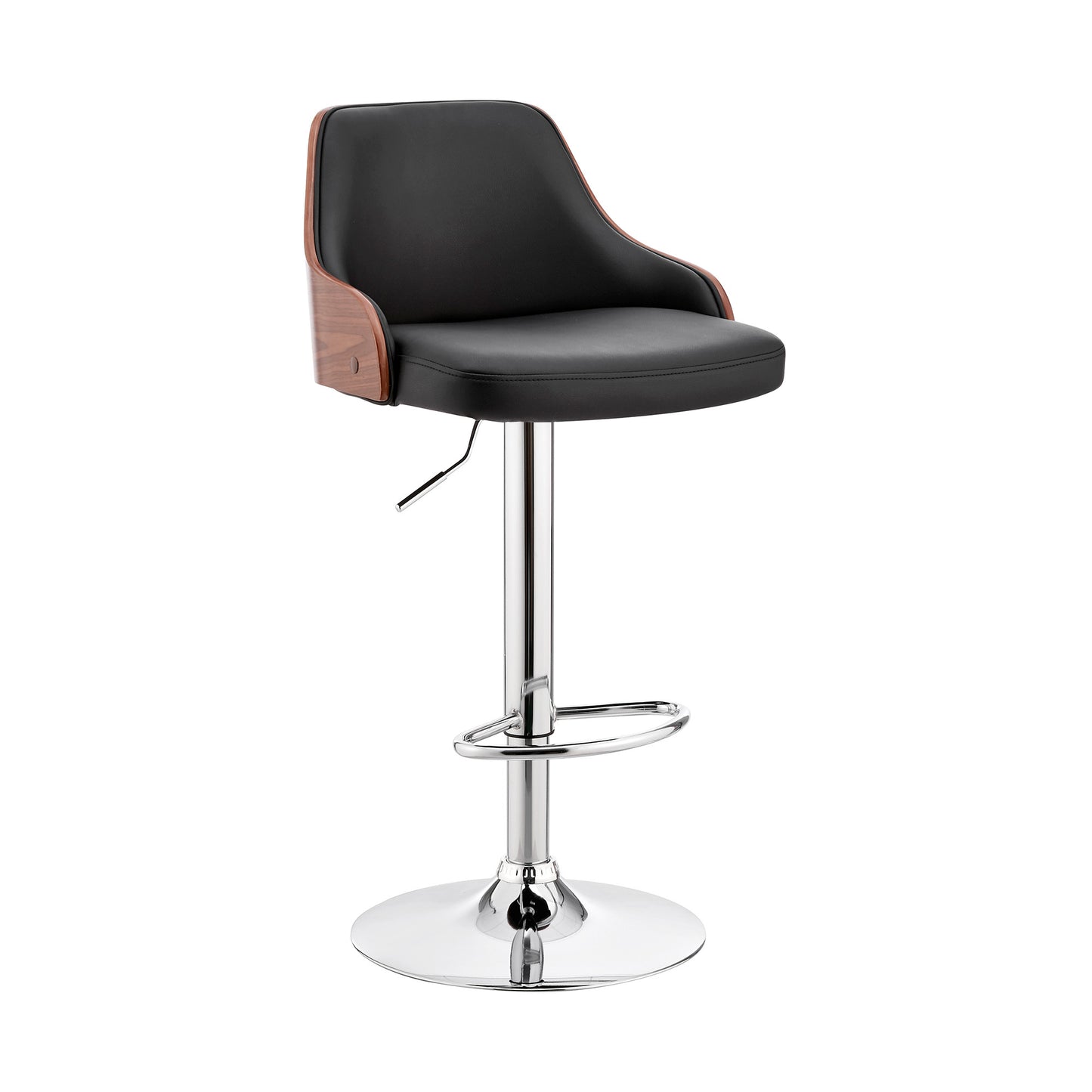 Black Faux Leather Adjustable Modern Bar Stool By Homeroots | Bar Stools | Modishstore - 2
