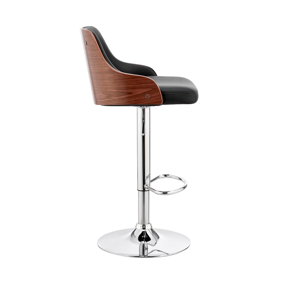 Black Faux Leather Adjustable Modern Bar Stool By Homeroots | Bar Stools | Modishstore - 4