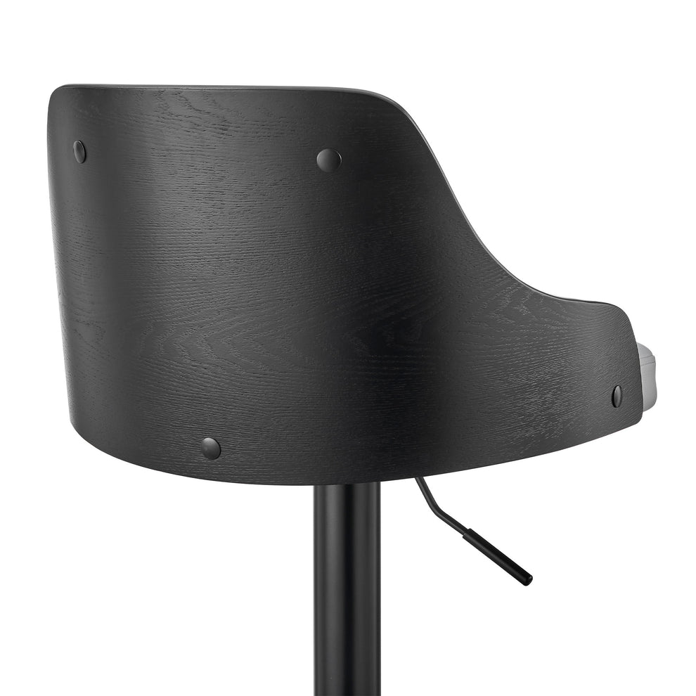 Gray Faux Leather Black Base Adjustable Modern Bar Stool By Homeroots | Bar Stools | Modishstore - 8