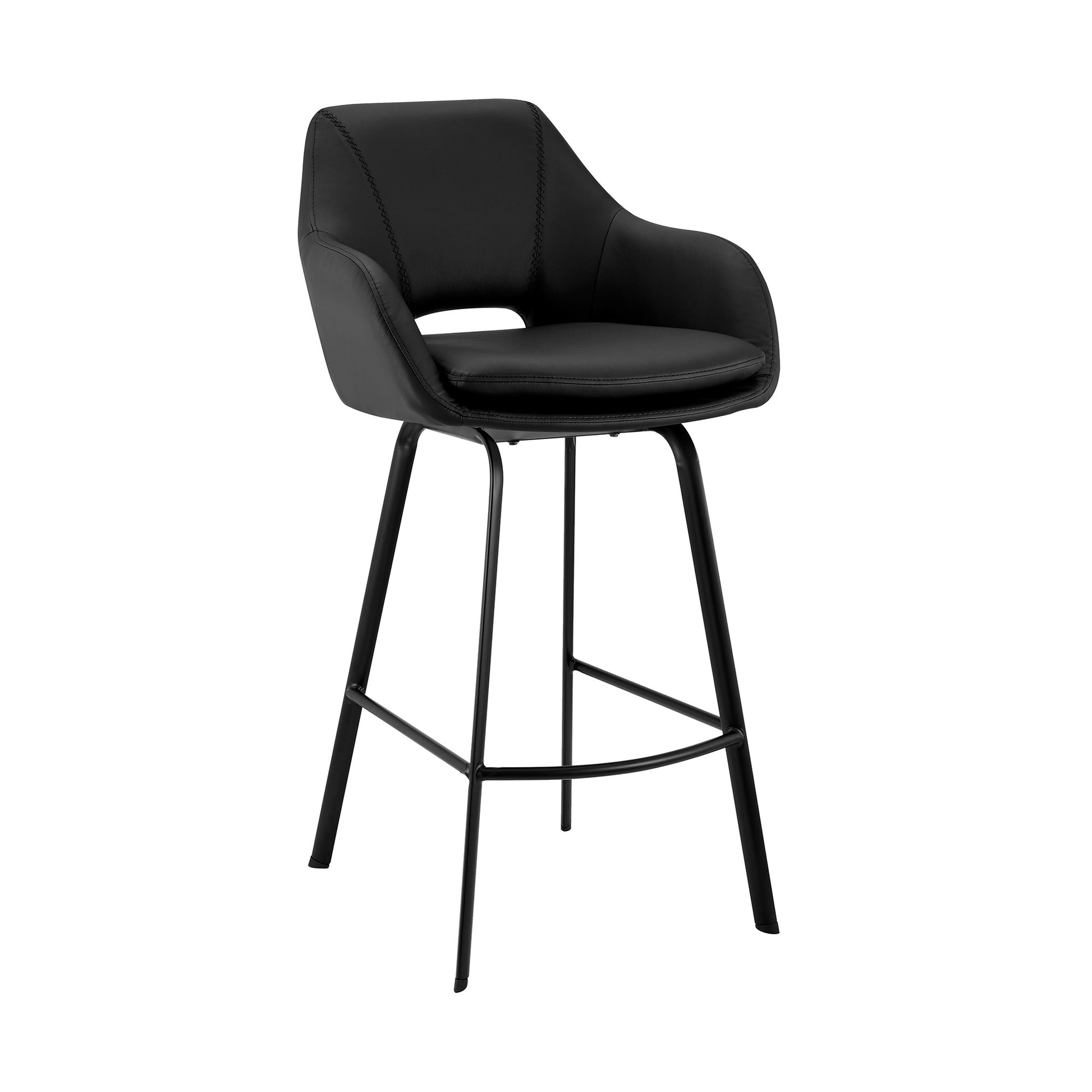 26" Black on Black Faux Leather Comfy Swivel Counter Stool By Homeroots | Bar Stools | Modishstore - 2