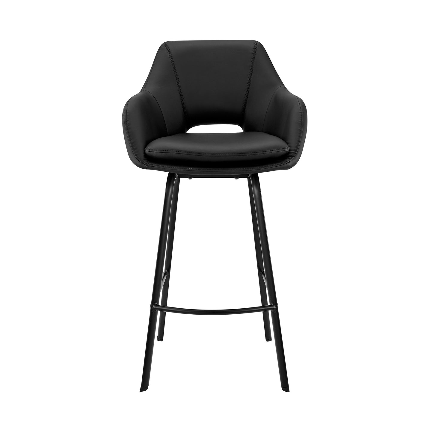 26" Black on Black Faux Leather Comfy Swivel Counter Stool By Homeroots | Bar Stools | Modishstore - 3