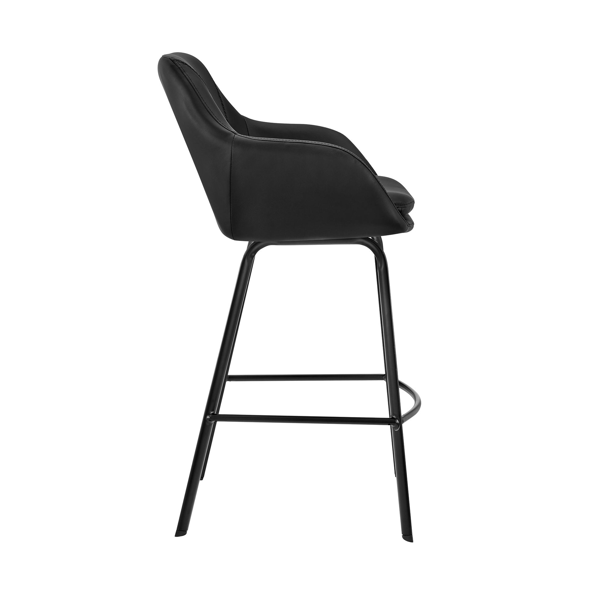 26" Black on Black Faux Leather Comfy Swivel Counter Stool By Homeroots | Bar Stools | Modishstore - 4