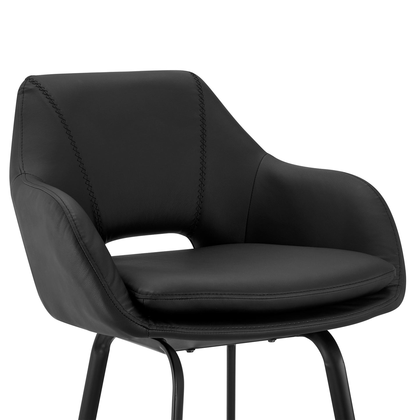 26" Black on Black Faux Leather Comfy Swivel Counter Stool By Homeroots | Bar Stools | Modishstore - 7