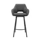 26" Gray on Black Faux Leather Comfy Swivel Counter Stool By Homeroots | Bar Stools | Modishstore - 3