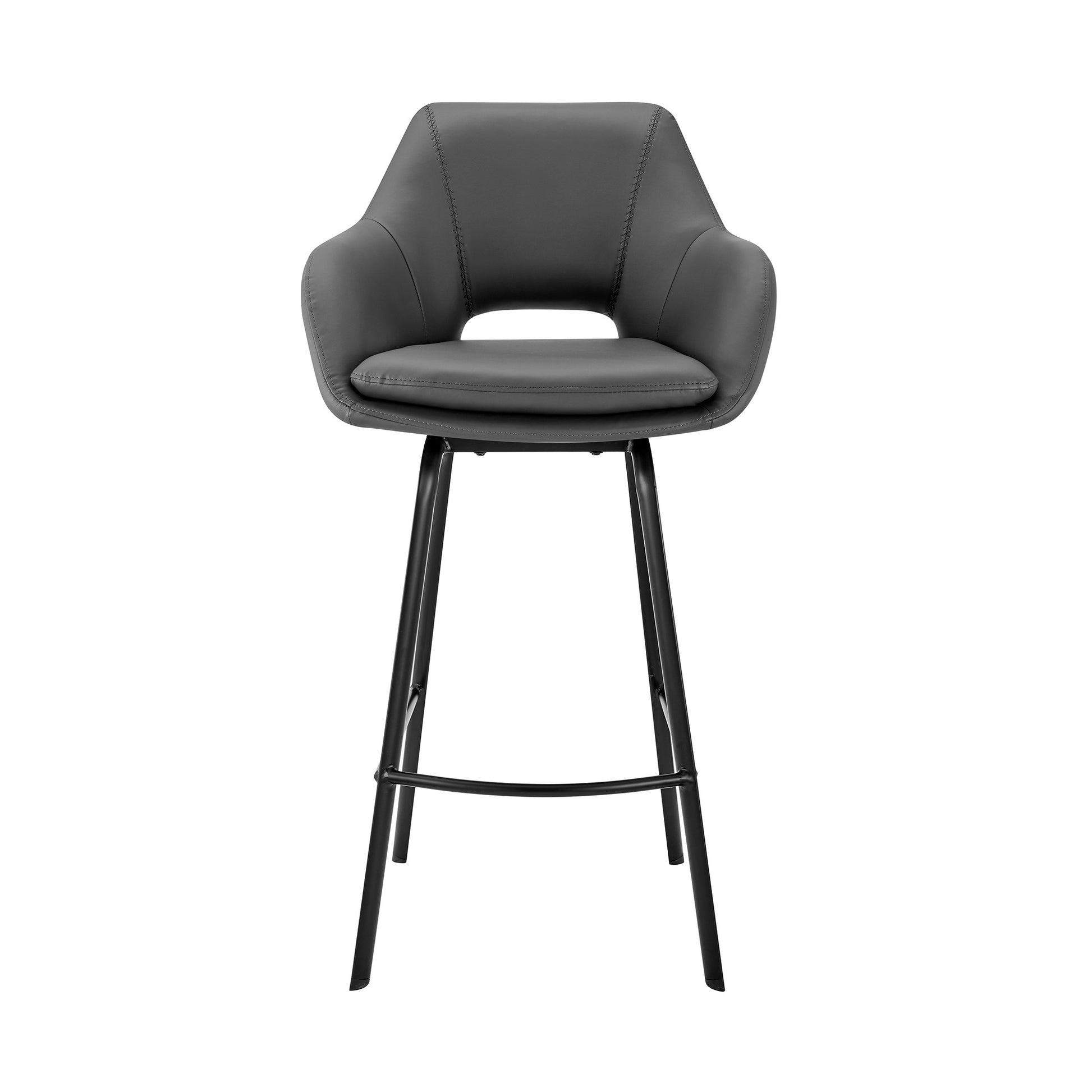 26" Gray on Black Faux Leather Comfy Swivel Counter Stool By Homeroots | Bar Stools | Modishstore - 3