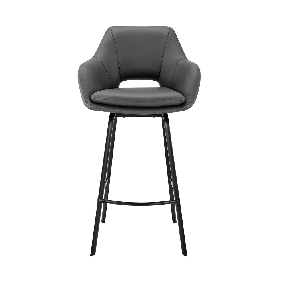 26" Gray on Black Faux Leather Comfy Swivel Counter Stool By Homeroots | Bar Stools | Modishstore - 3