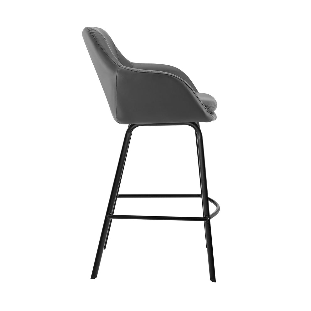 26" Gray on Black Faux Leather Comfy Swivel Counter Stool By Homeroots | Bar Stools | Modishstore - 4