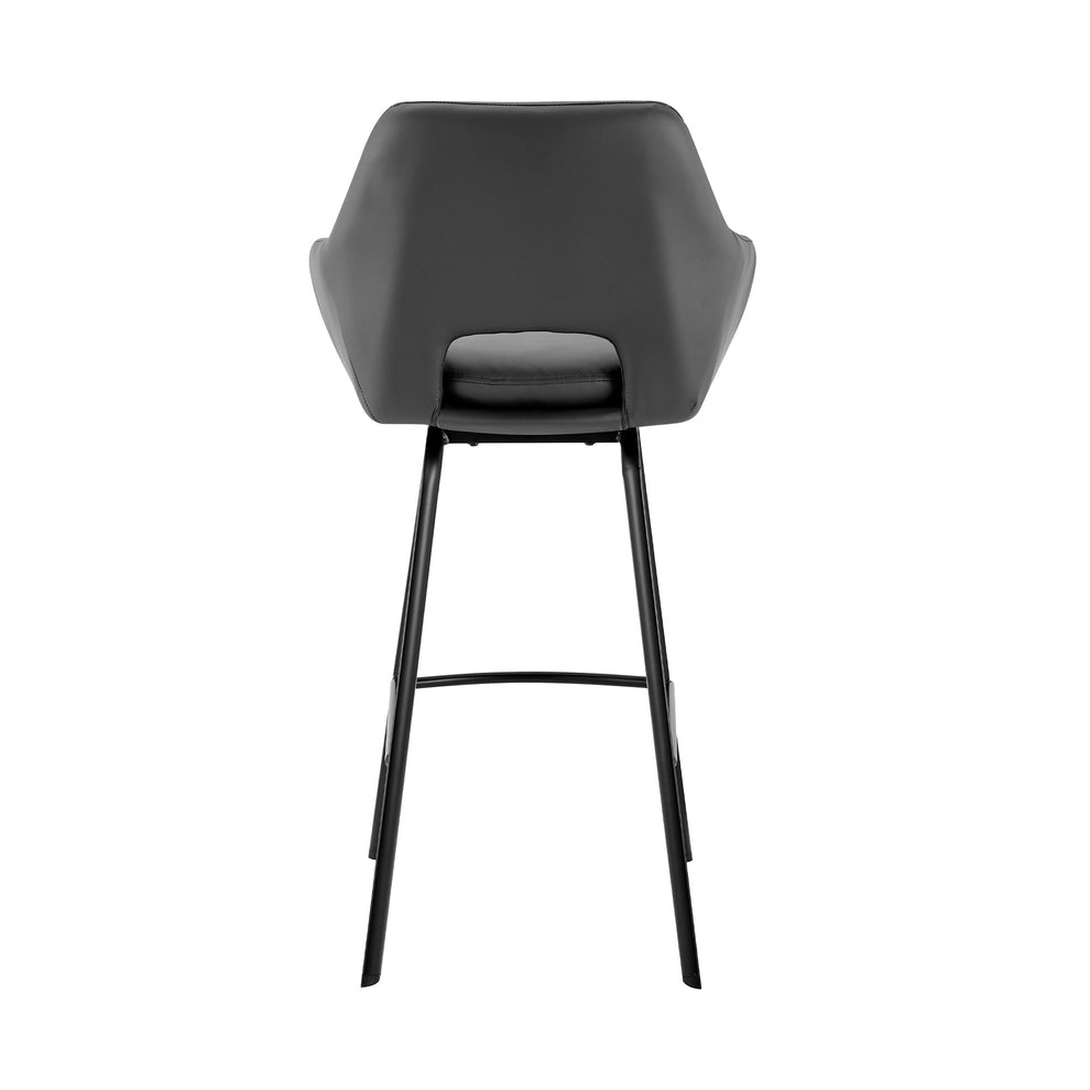 26" Gray on Black Faux Leather Comfy Swivel Counter Stool By Homeroots | Bar Stools | Modishstore - 6