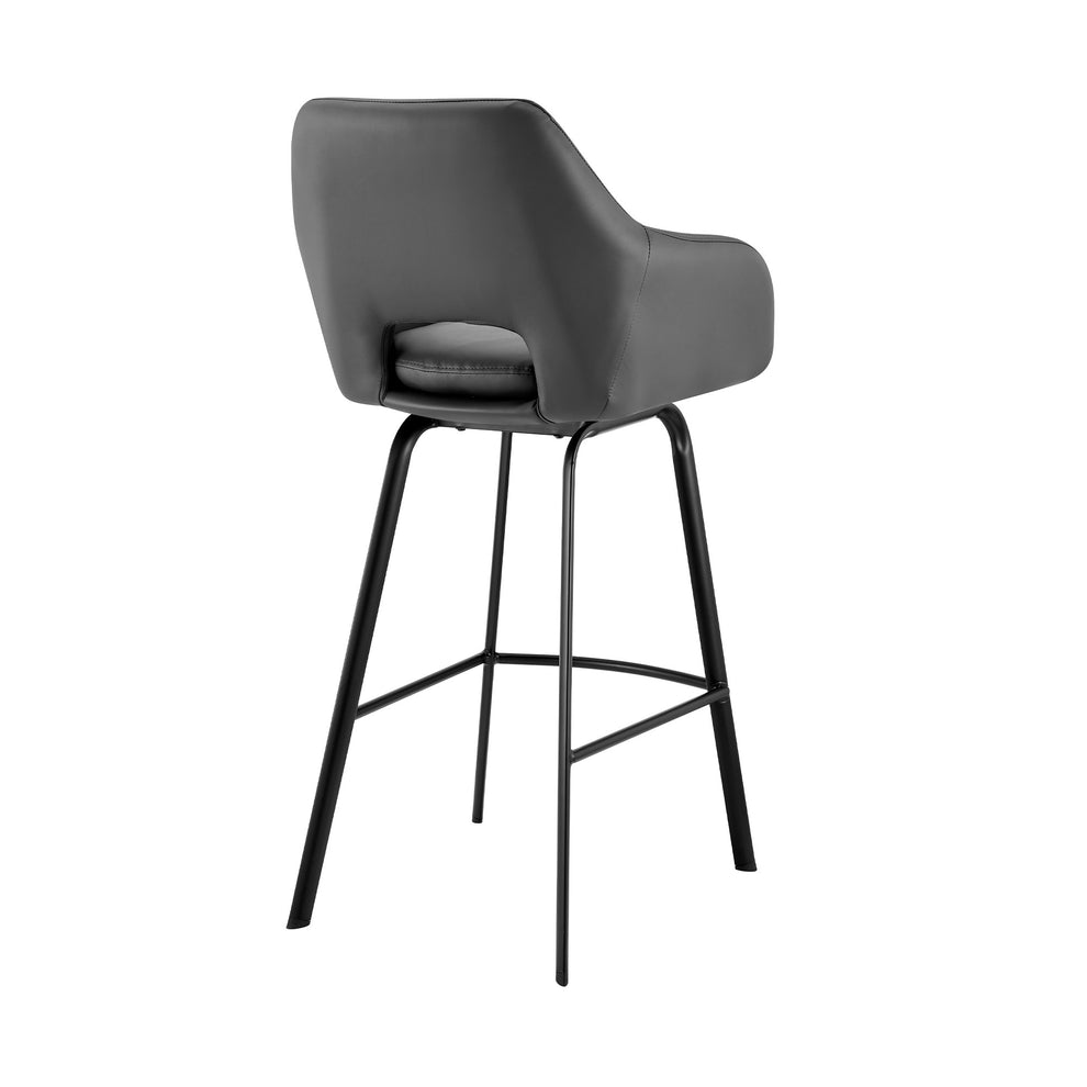 30" Gray on Black Faux Leather Comfy Swivel Bar Stool By Homeroots | Bar Stools | Modishstore - 5
