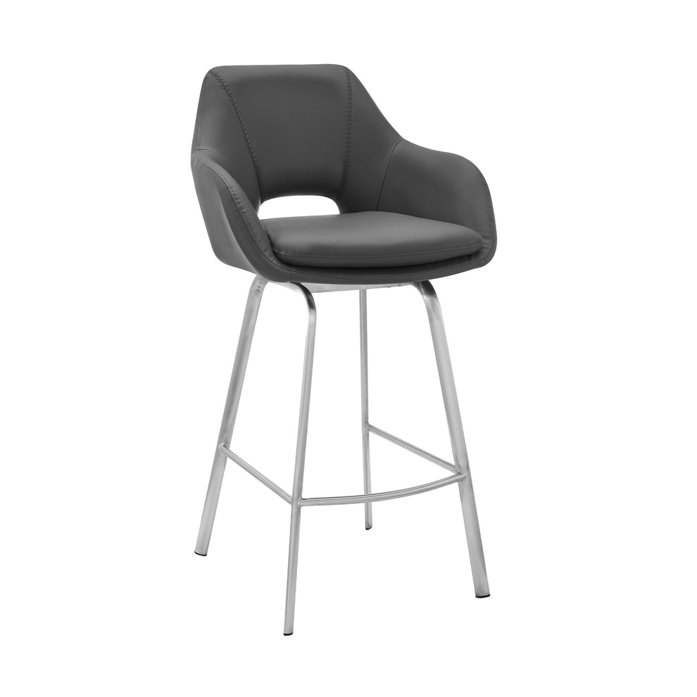26" Gray on Stainless Faux Leather Comfy Swivel Counter Stool By Homeroots | Bar Stools | Modishstore - 2