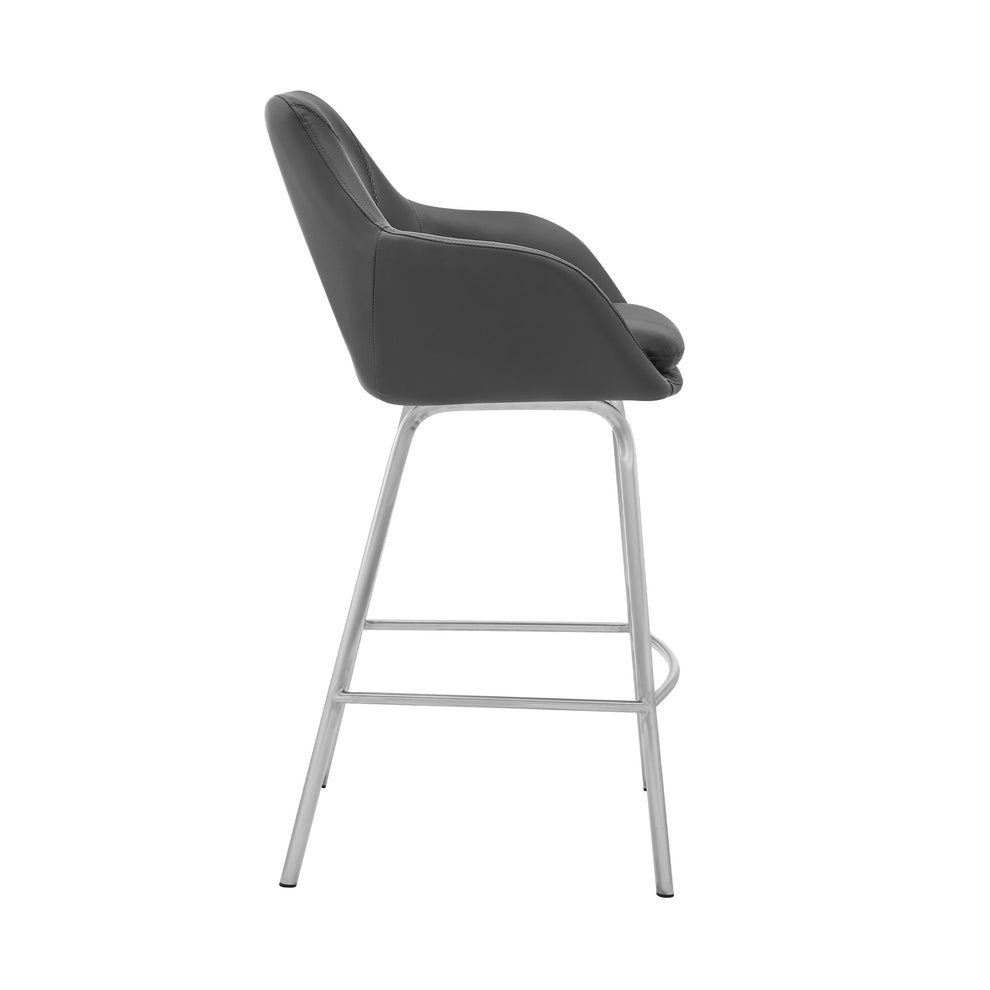 26" Gray on Stainless Faux Leather Comfy Swivel Counter Stool By Homeroots | Bar Stools | Modishstore - 4