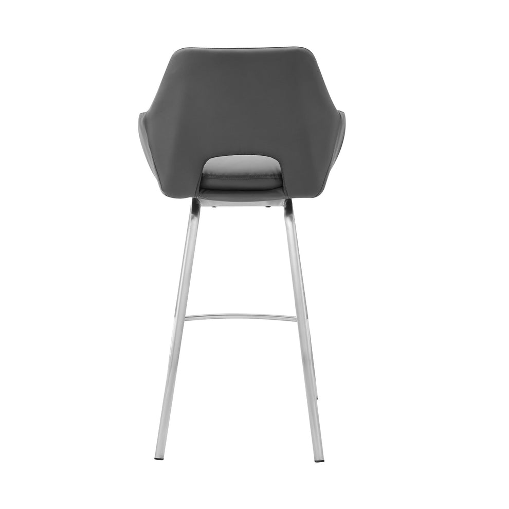 26" Gray on Stainless Faux Leather Comfy Swivel Counter Stool By Homeroots | Bar Stools | Modishstore - 6