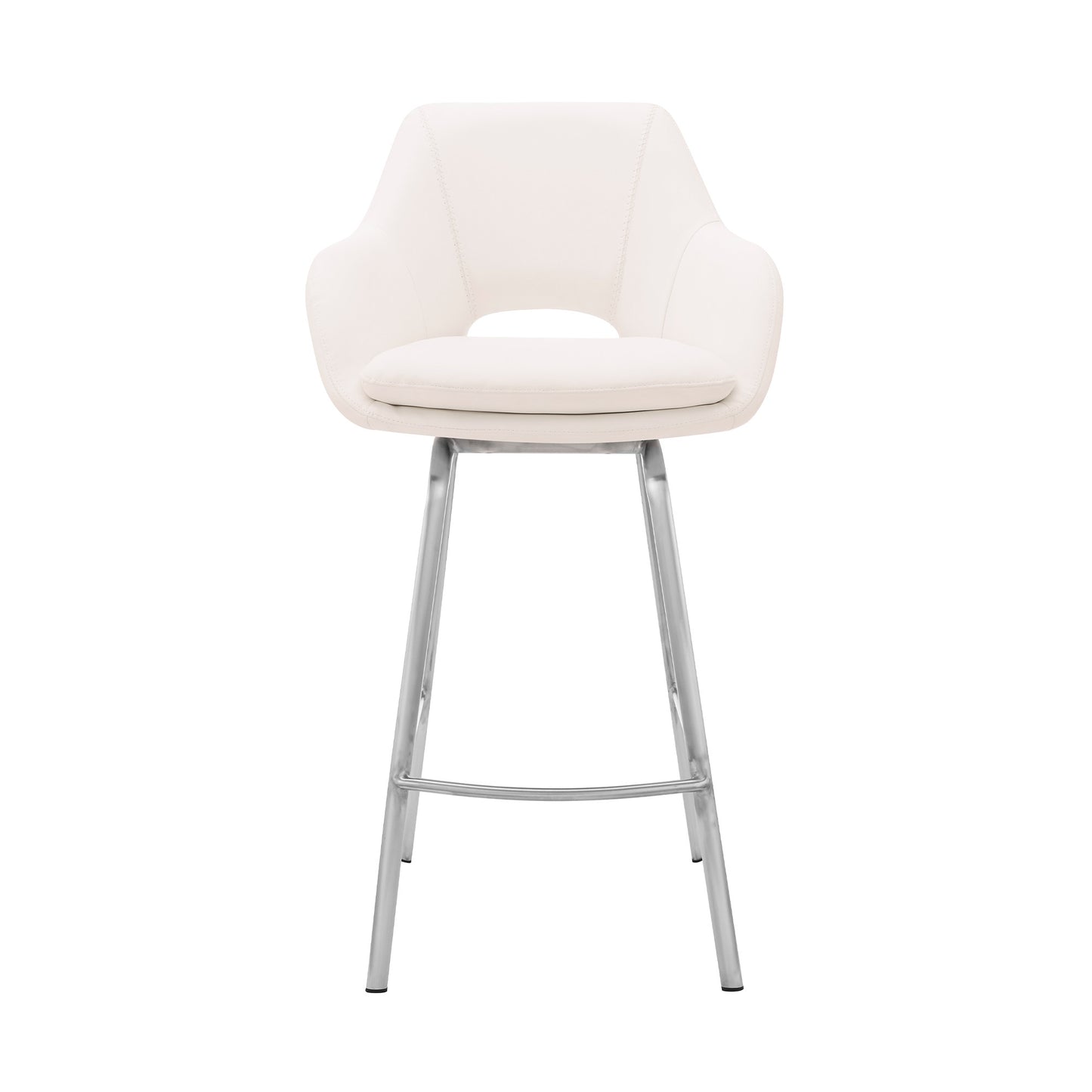 26" White Faux Leather and Stainless Steel Swivel Counter Stool By Homeroots | Bar Stools | Modishstore - 3