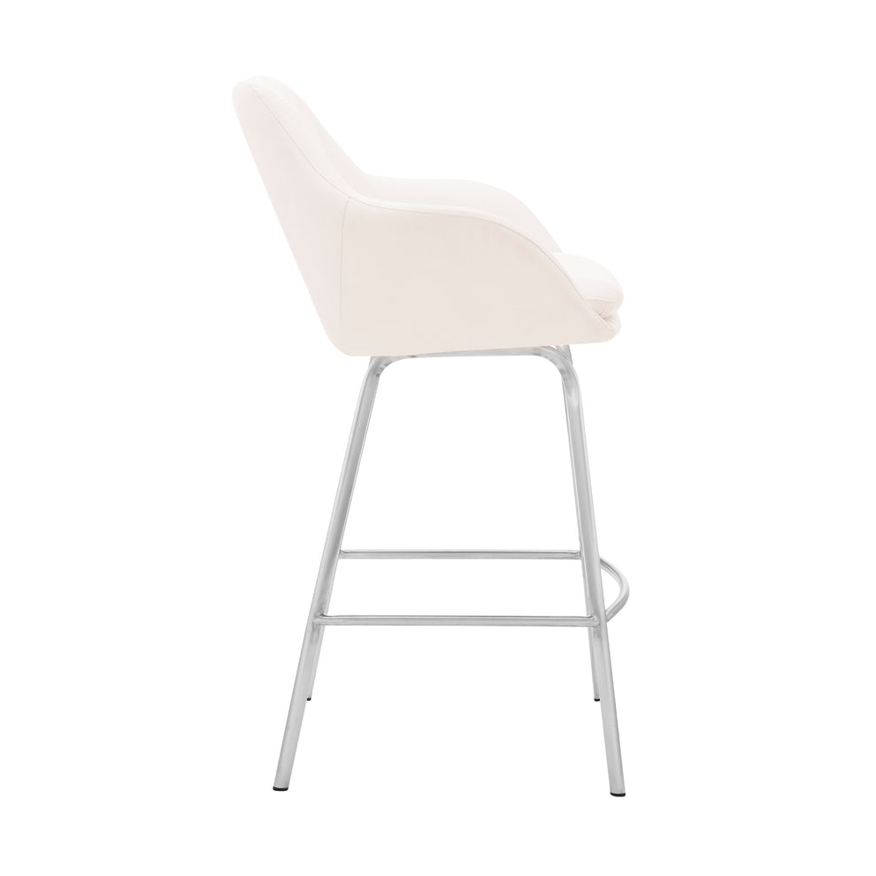26" White Faux Leather and Stainless Steel Swivel Counter Stool By Homeroots | Bar Stools | Modishstore - 4