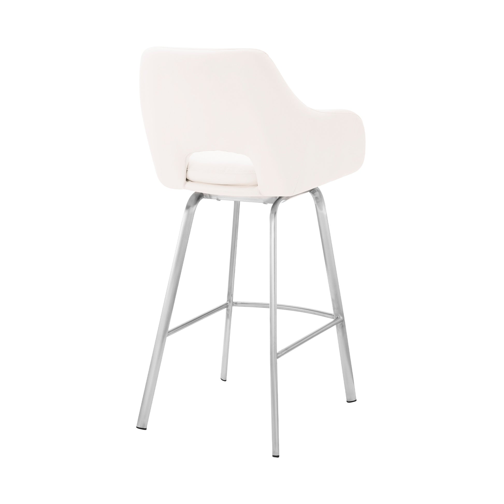 26" White Faux Leather and Stainless Steel Swivel Counter Stool By Homeroots | Bar Stools | Modishstore - 5