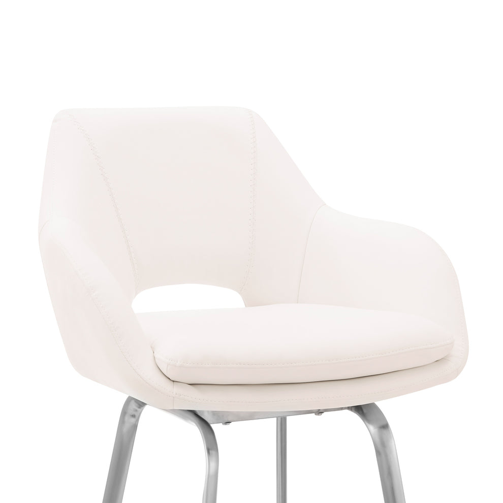 26" White Faux Leather and Stainless Steel Swivel Counter Stool By Homeroots | Bar Stools | Modishstore - 7