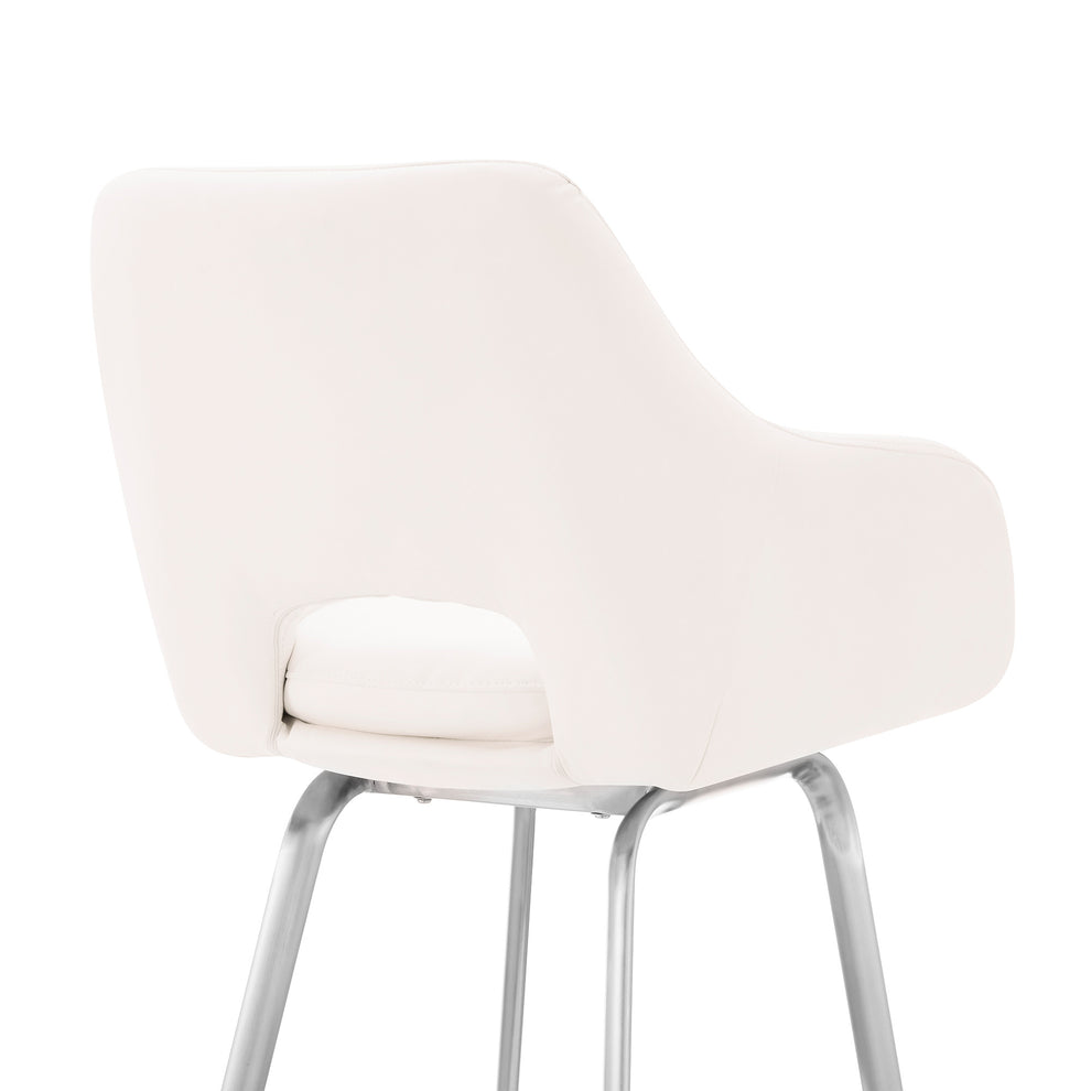 26" White Faux Leather and Stainless Steel Swivel Counter Stool By Homeroots | Bar Stools | Modishstore - 8