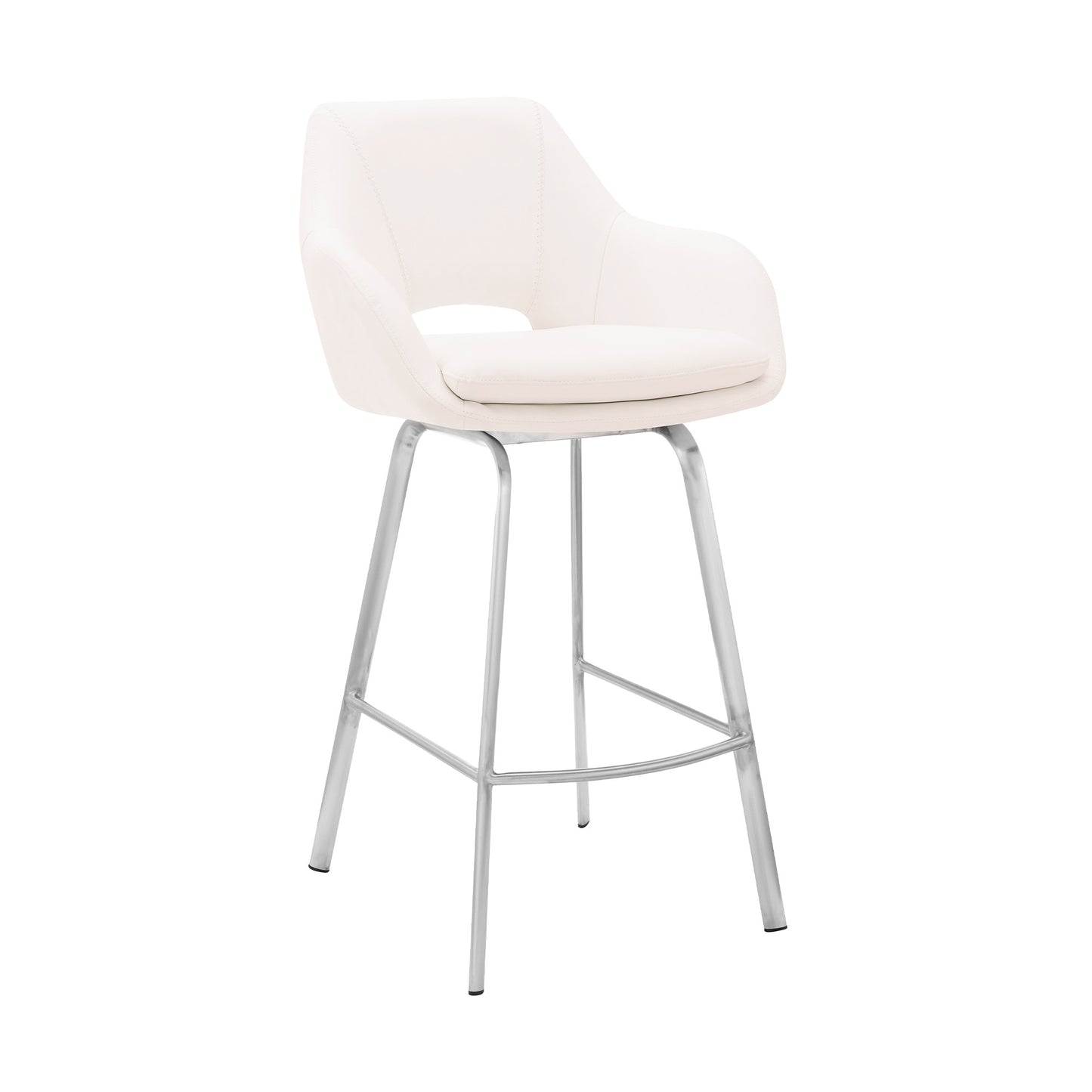 30" White Faux Leather and Stainless Steel Bar Stool By Homeroots