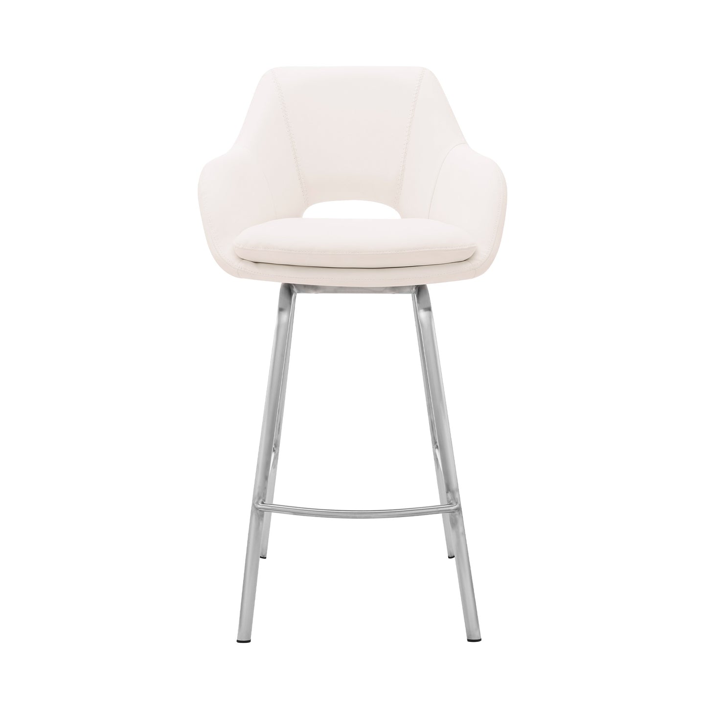 30" White Faux Leather and Stainless Steel Bar Stool By Homeroots | Bar Stools | Modishstore - 3