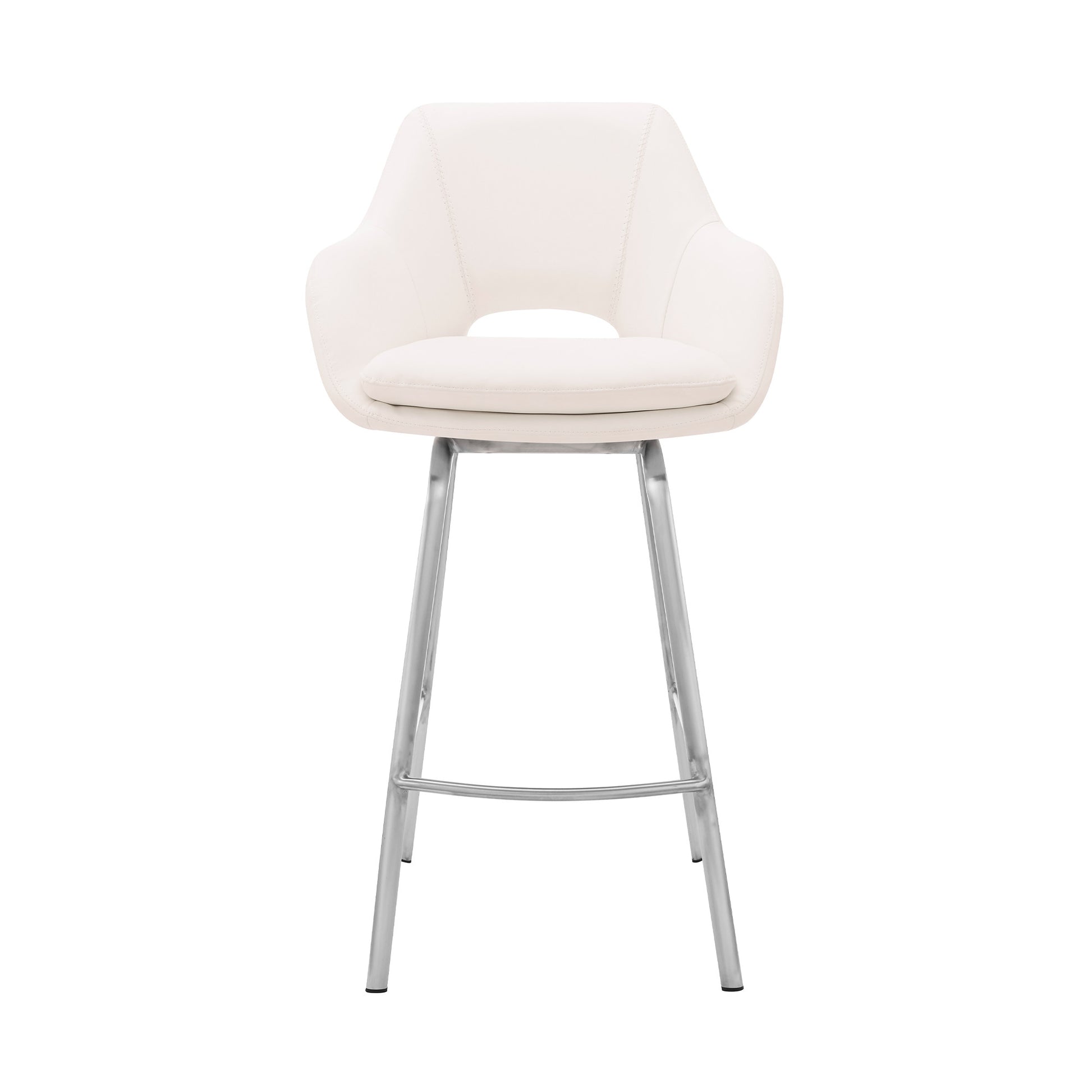 30" White Faux Leather and Stainless Steel Bar Stool By Homeroots | Bar Stools | Modishstore - 3