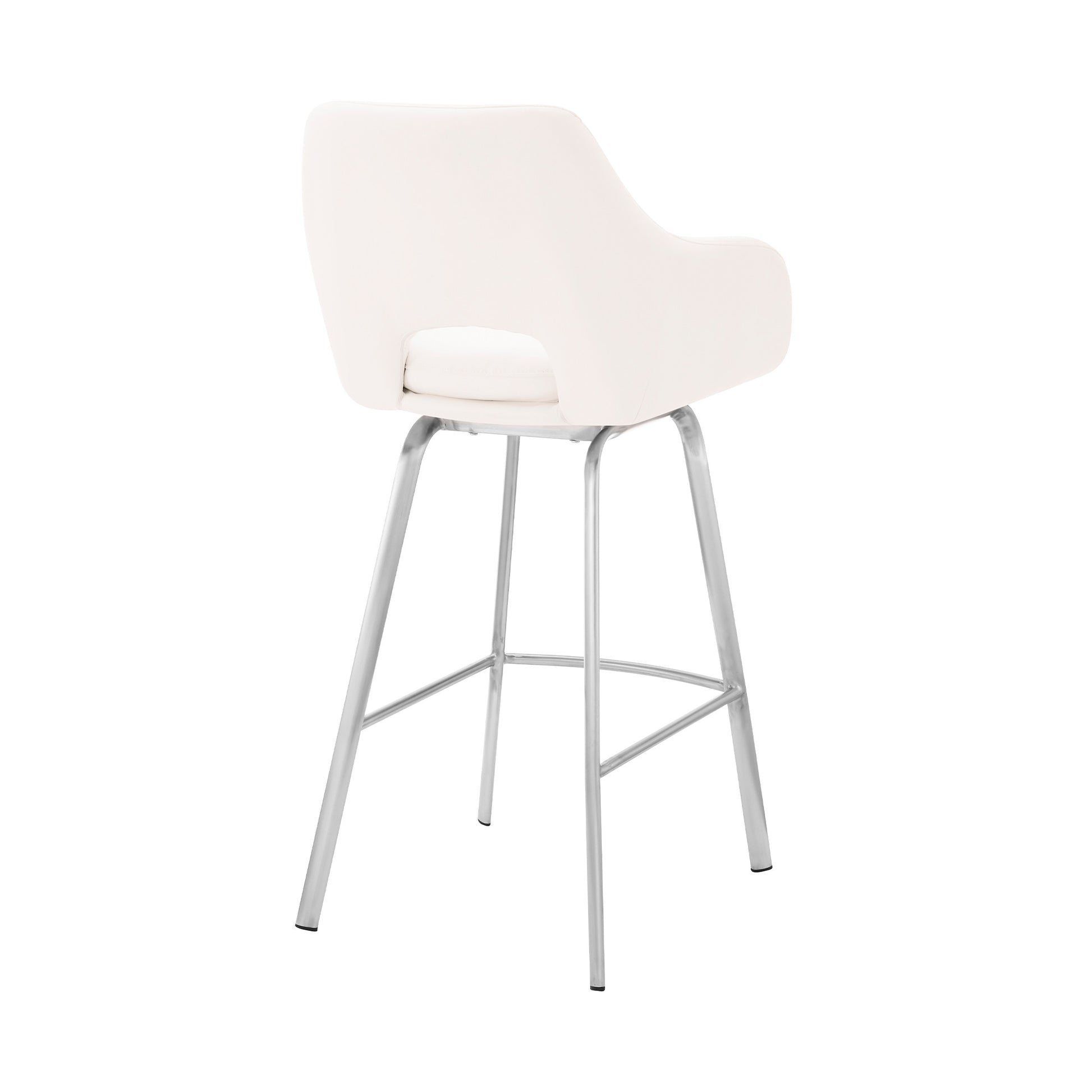 30" White Faux Leather and Stainless Steel Bar Stool By Homeroots | Bar Stools | Modishstore - 5
