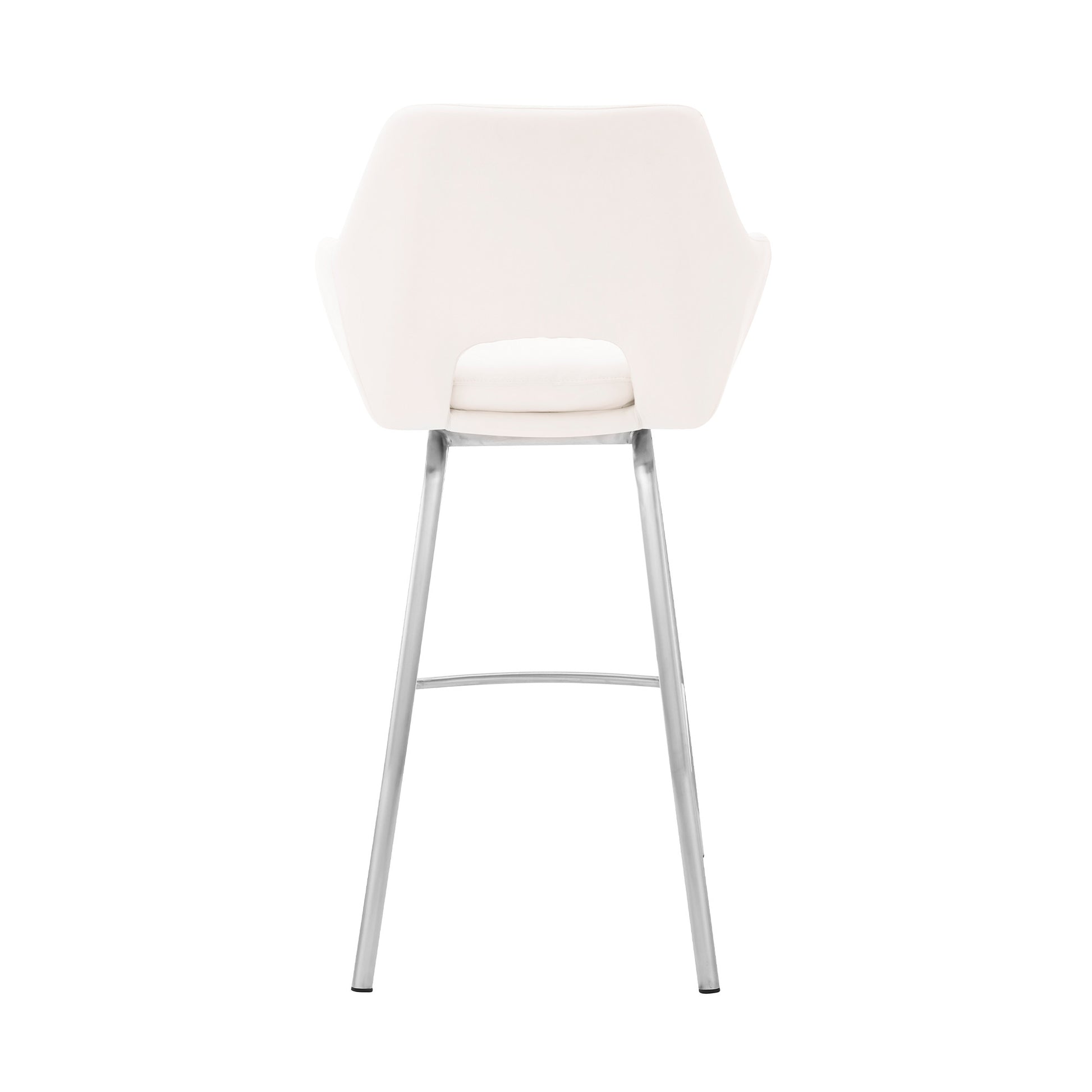 30" White Faux Leather and Stainless Steel Bar Stool By Homeroots | Bar Stools | Modishstore - 6