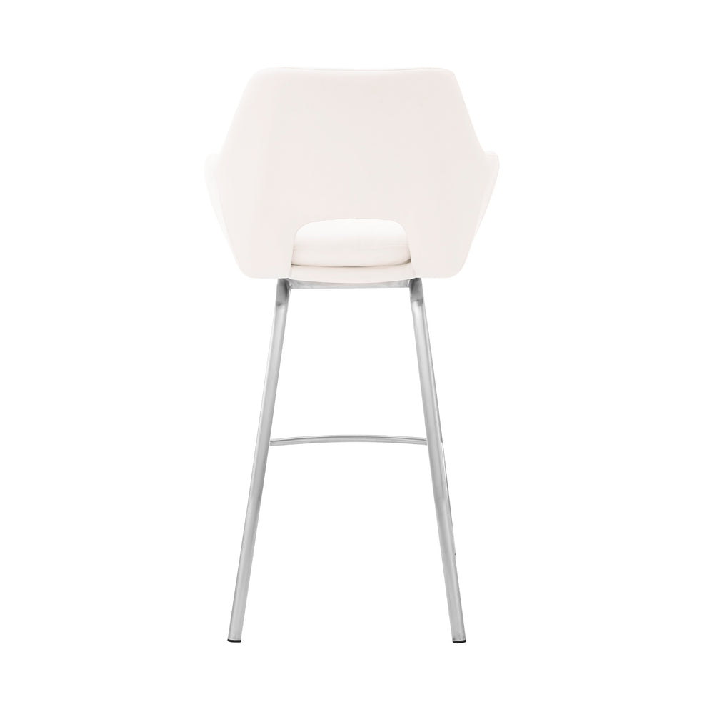 30" White Faux Leather and Stainless Steel Bar Stool By Homeroots | Bar Stools | Modishstore - 6
