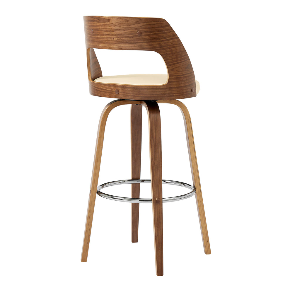 30" Retro Mod Cream Faux Leather and Walnut Swivel Counter Stool By Homeroots | Bar Stools | Modishstore - 5
