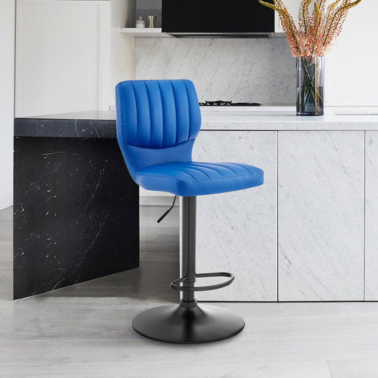 Blue Faux Leather Textured Adjustable Bar Stool By Homeroots | Bar Stools | Modishstore - 2