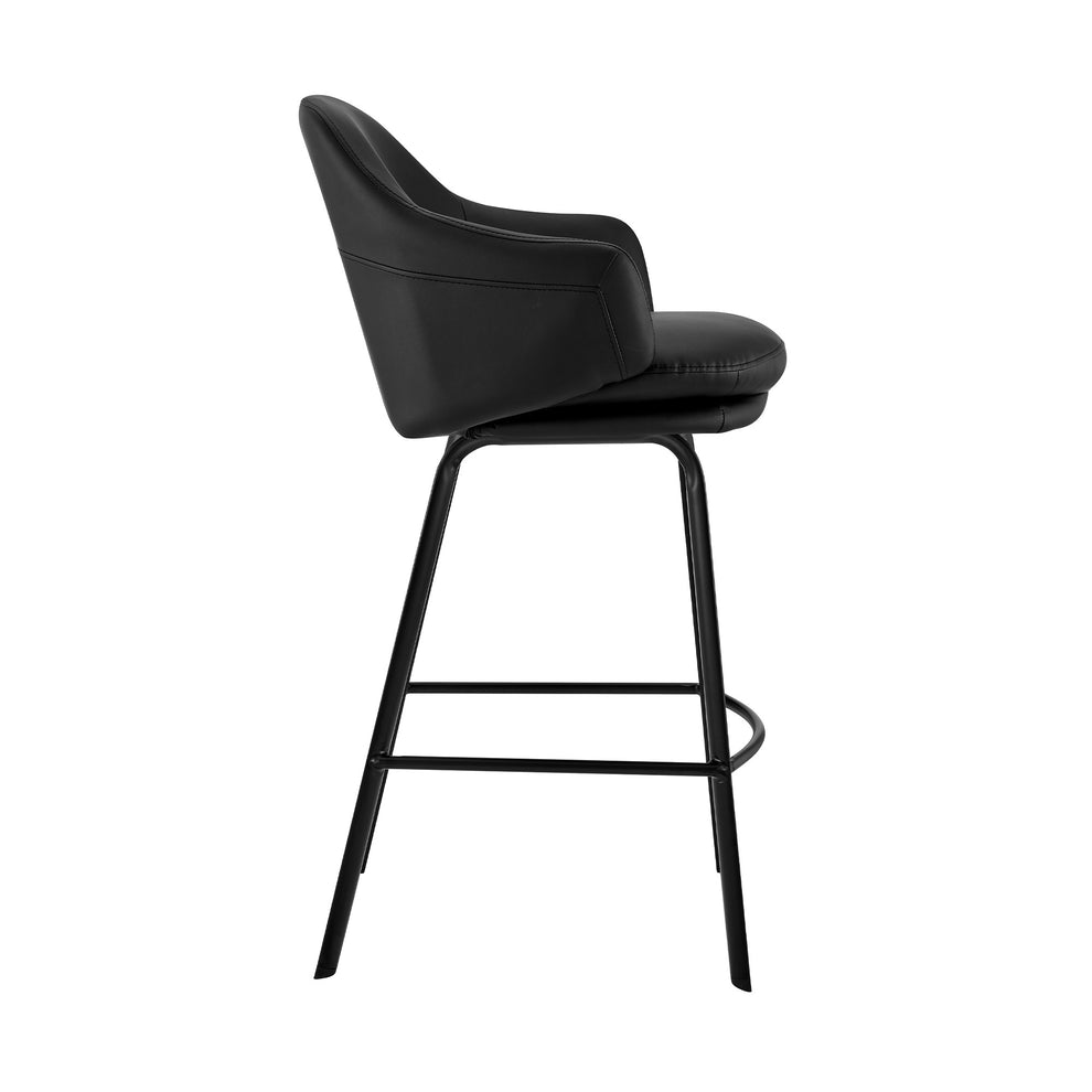 30" Black Faux Leather and Black Metal Swivel Bar Stool By Homeroots | Bar Stools | Modishstore - 4