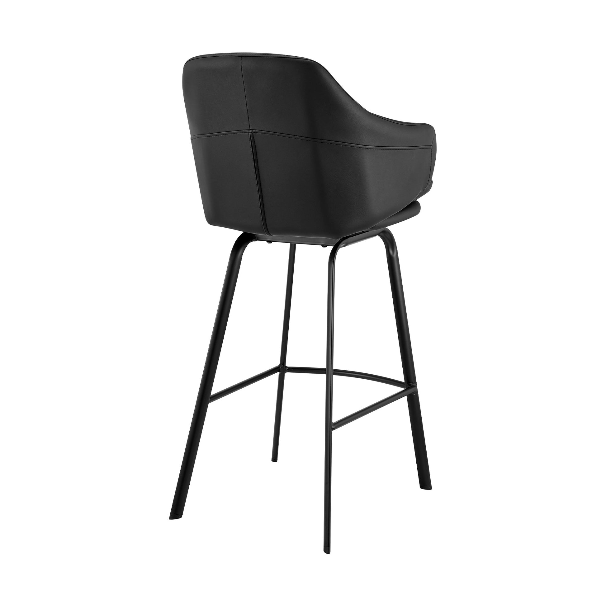 30" Black Faux Leather and Black Metal Swivel Bar Stool By Homeroots | Bar Stools | Modishstore - 5