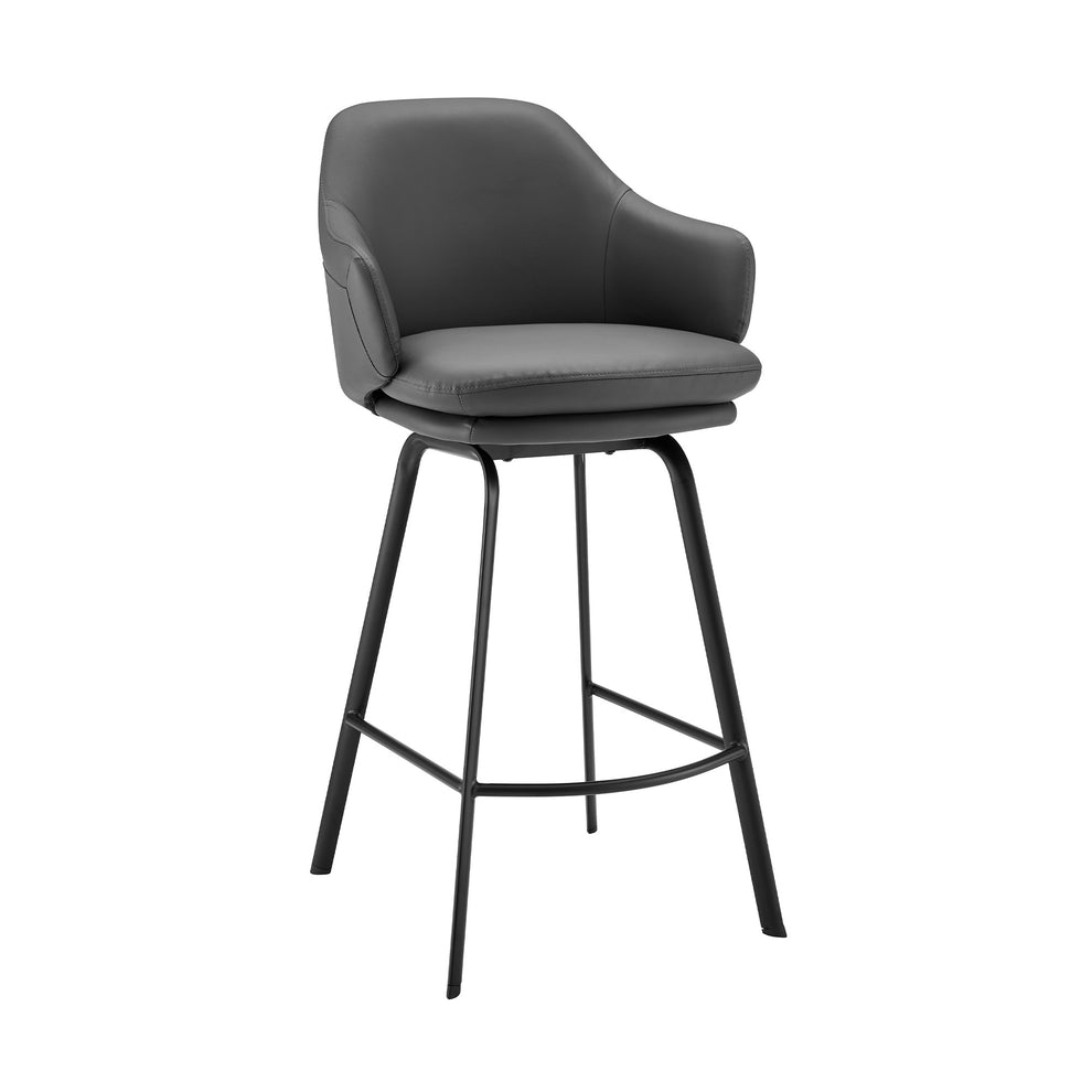 26" Grey Faux Leather and Black Metal Swivel Counter Stool By Homeroots | Bar Stools | Modishstore - 2