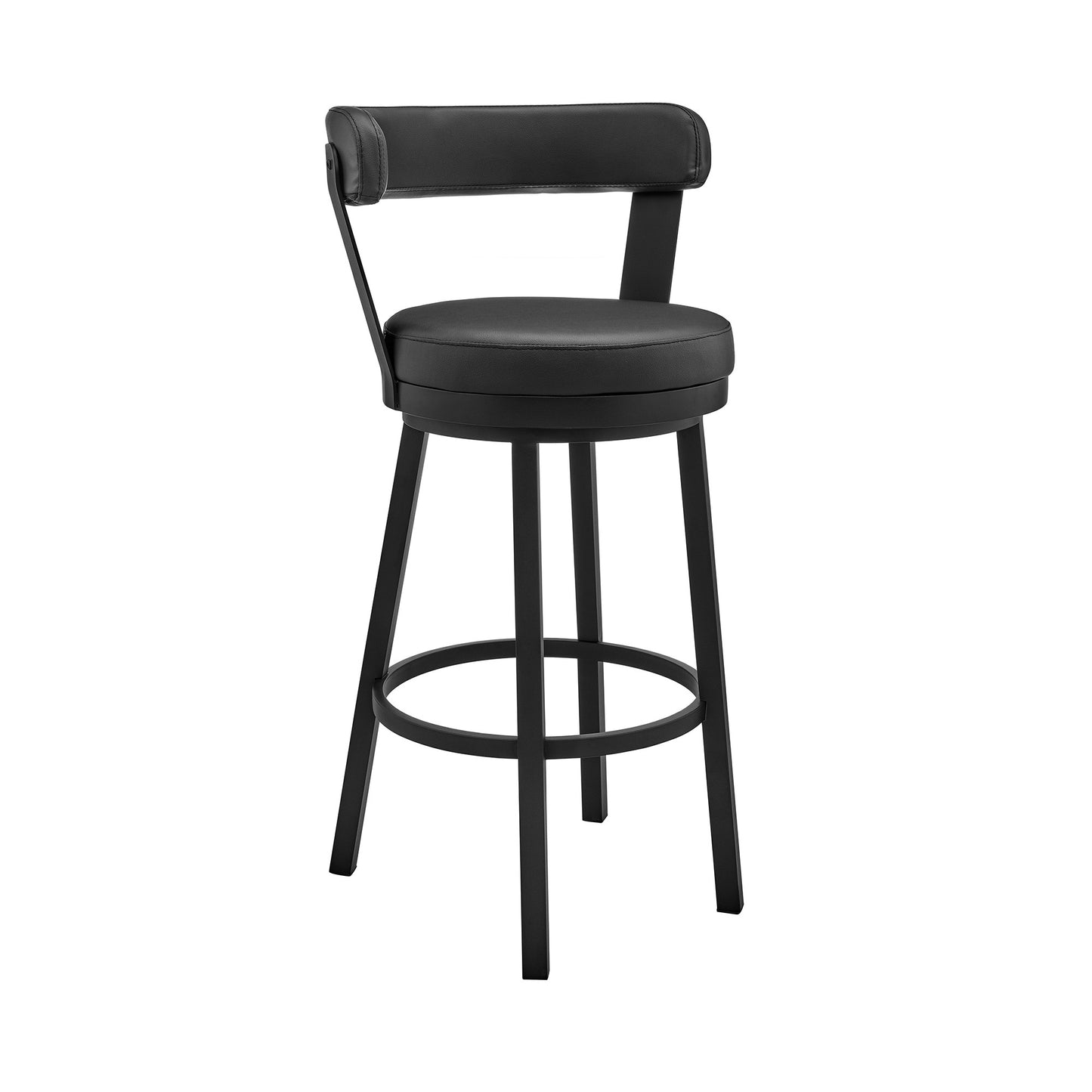 26" Chic Black Faux Leather with Black Finish Swivel Bar Stool By Homeroots