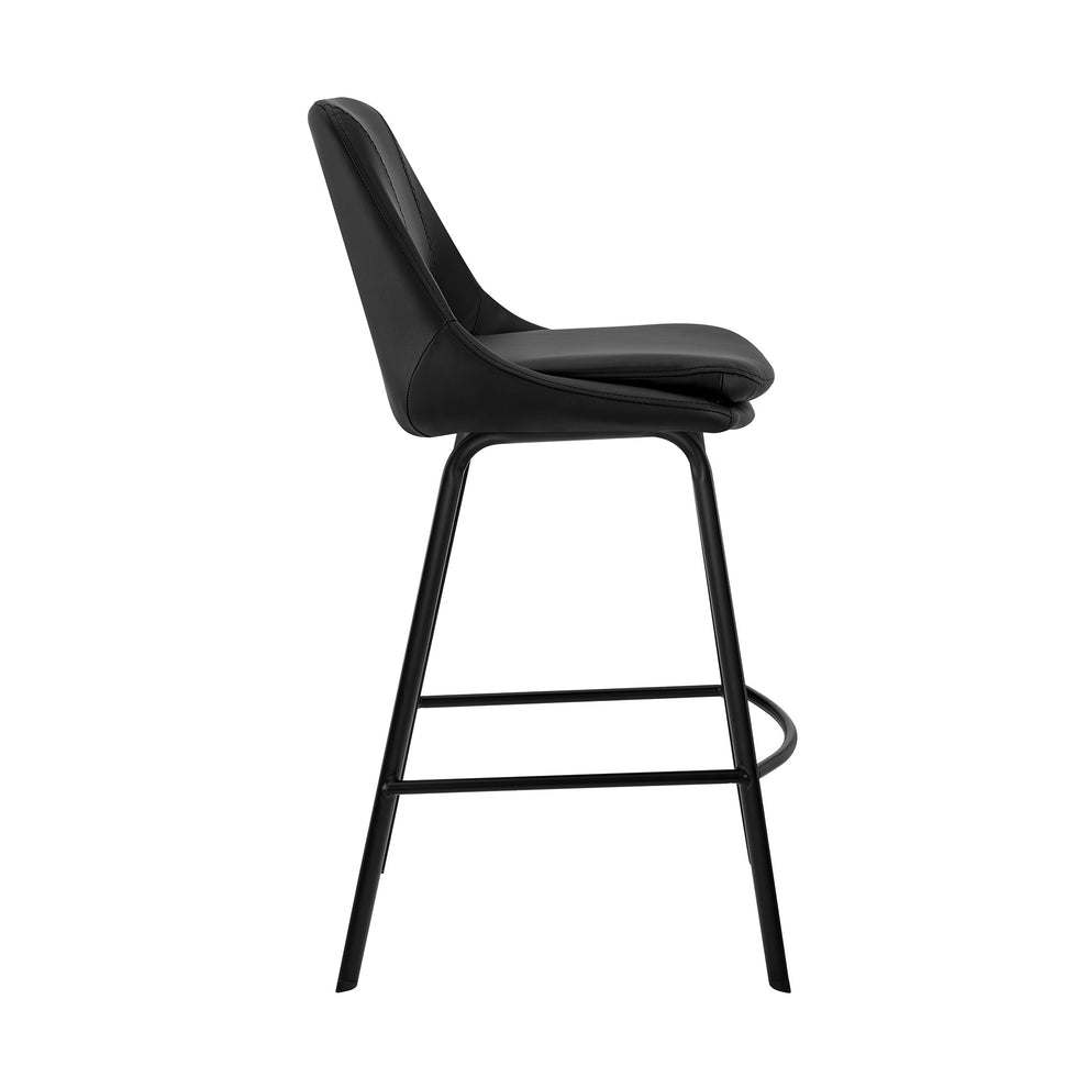 26" Elegant Black Faux Leather and Black Metal Armless Swivel Counter Stool By Homeroots | Bar Stools | Modishstore - 4