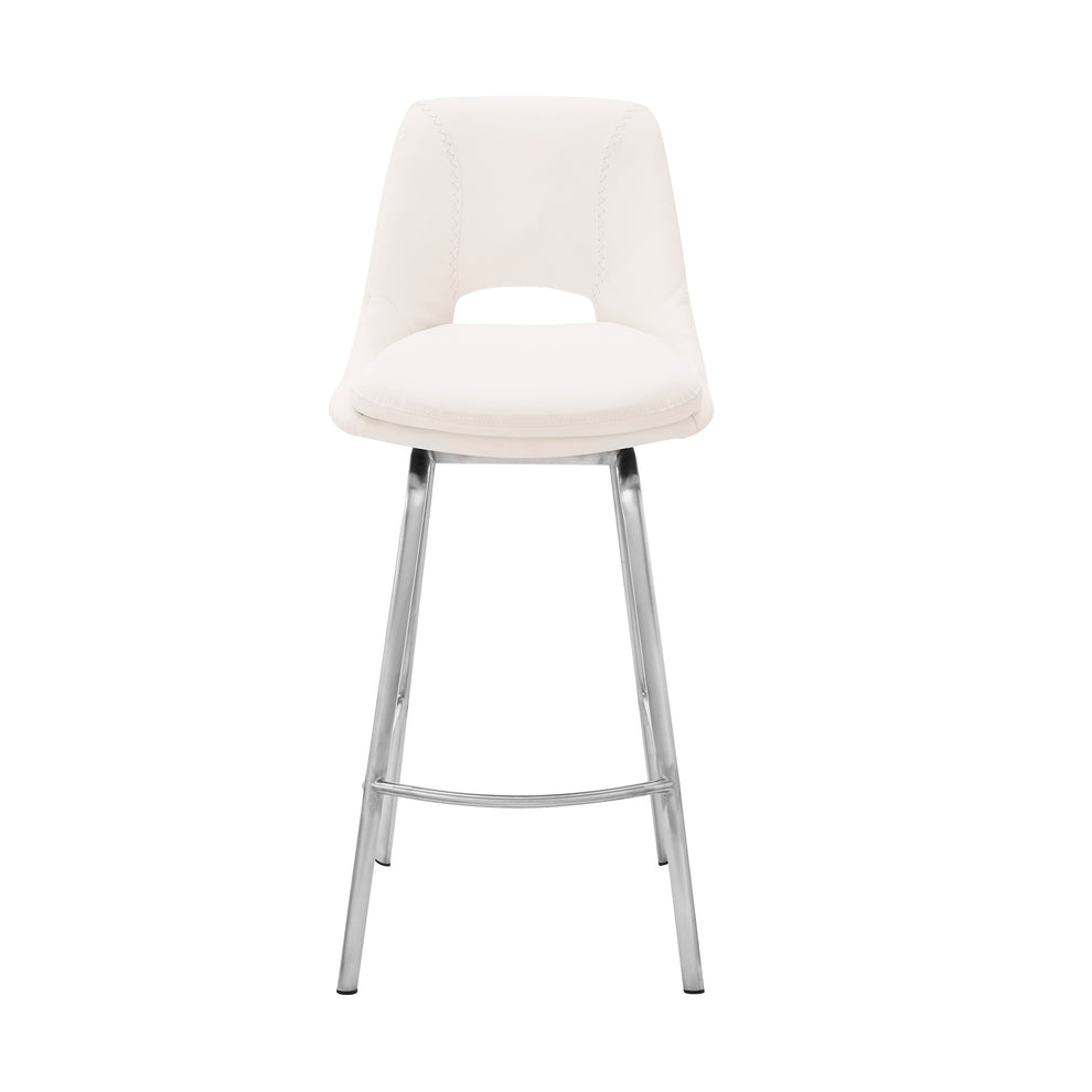 30" Elegant Grey Faux Leather Bar Stool with Stainless Steel Frame By Homeroots | Bar Stools | Modishstore - 3