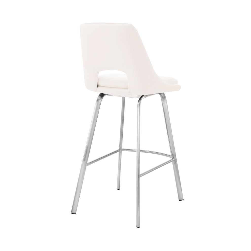 30" Elegant Grey Faux Leather Bar Stool with Stainless Steel Frame By Homeroots | Bar Stools | Modishstore - 5