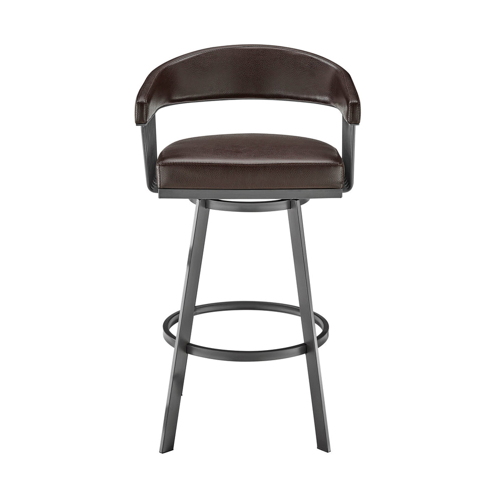 26" Mod Chocolate Faux Leather Java Brown Finish Swivel Bar Stool By Homeroots | Bar Stools | Modishstore - 3