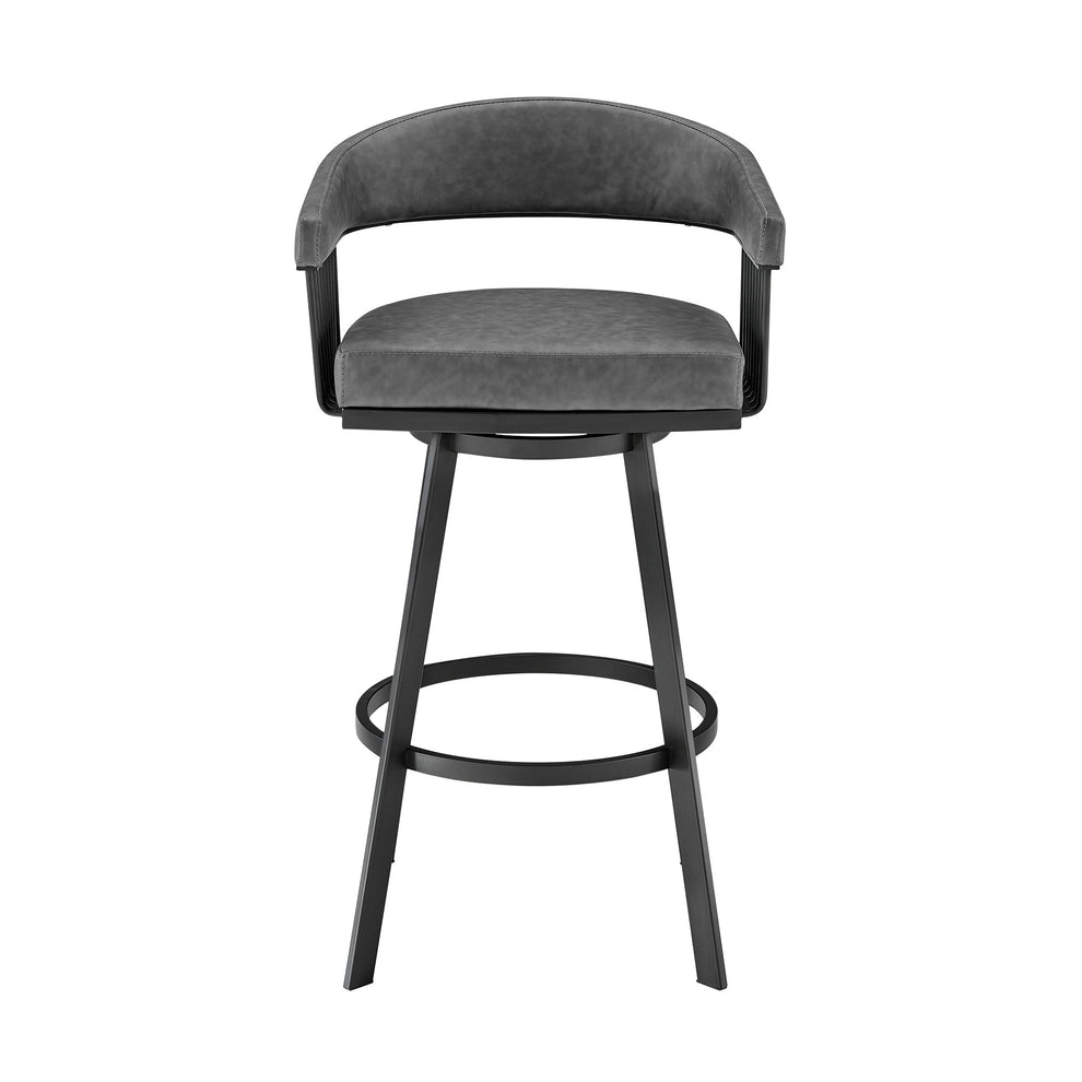 30" Mod Gray Faux Leather Black Finish Swivel Bar Stool By Homeroots | Bar Stools | Modishstore - 3