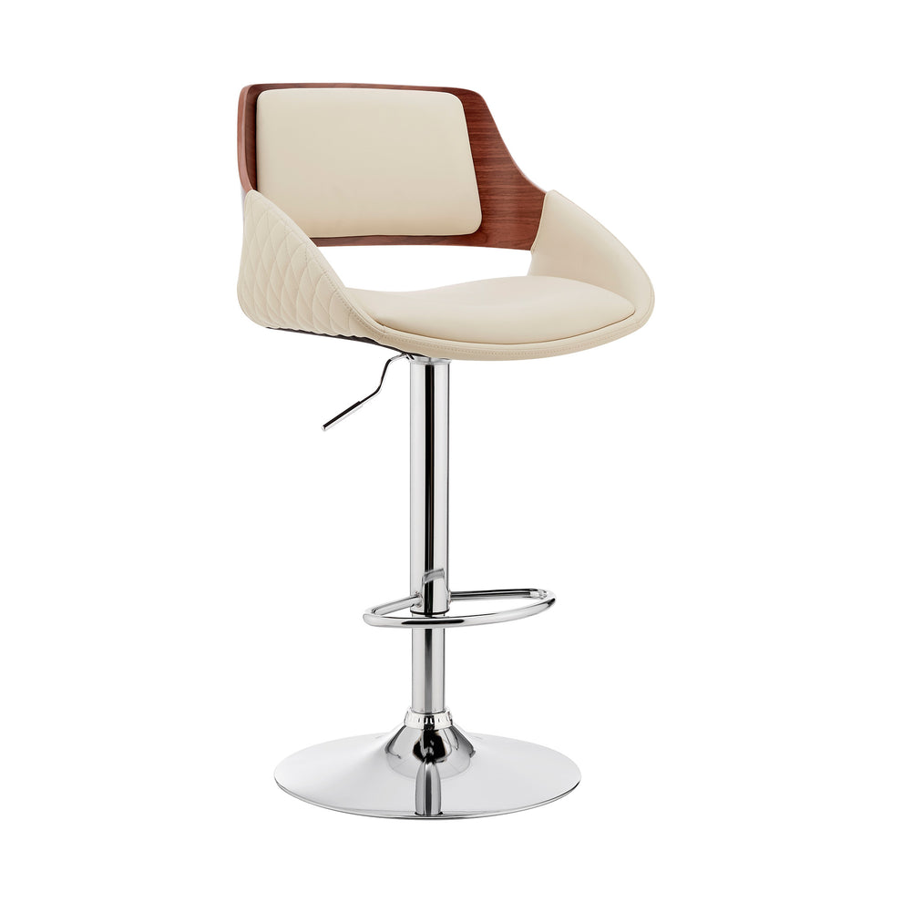 Cream Faux Leather Adjustable Chrome Swivel Bar Stool By Homeroots | Bar Stools | Modishstore - 2