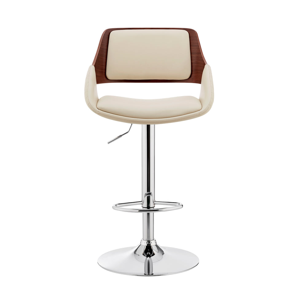 Cream Faux Leather Adjustable Chrome Swivel Bar Stool By Homeroots | Bar Stools | Modishstore - 3