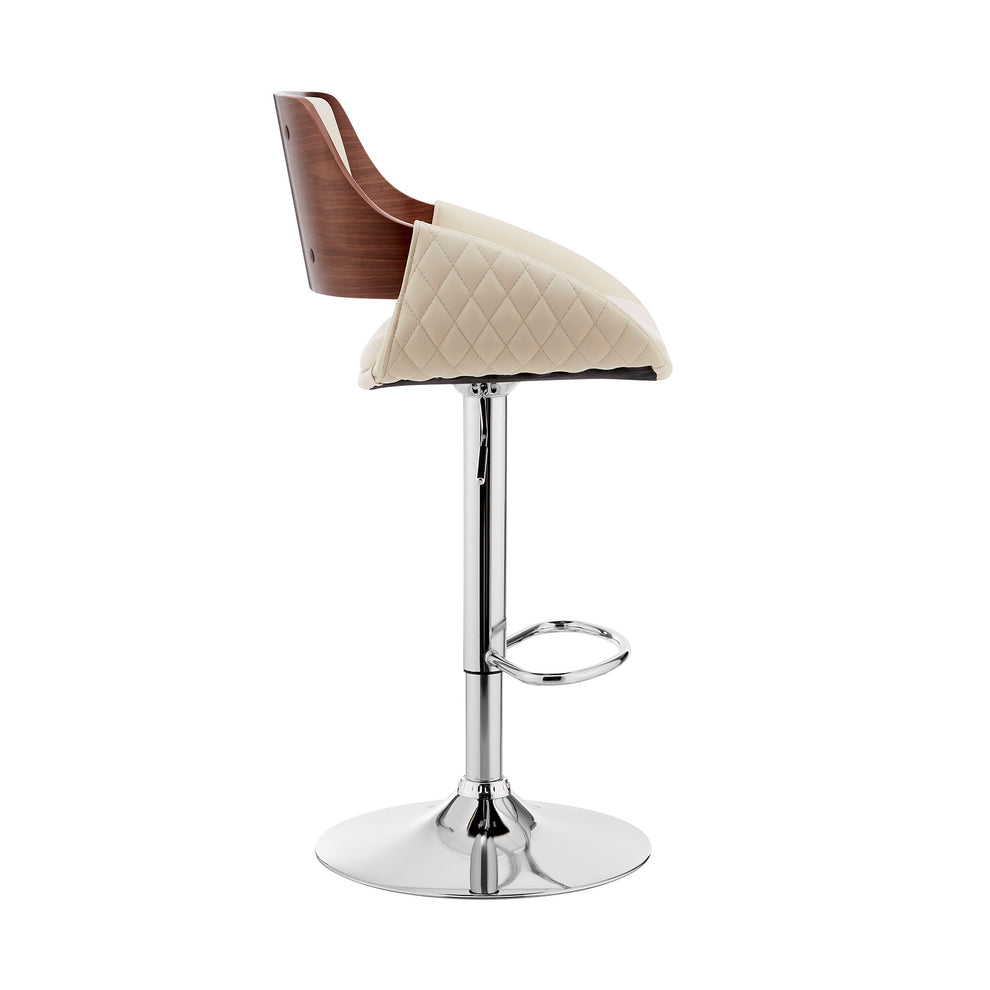 Cream Faux Leather Adjustable Chrome Swivel Bar Stool By Homeroots | Bar Stools | Modishstore - 4