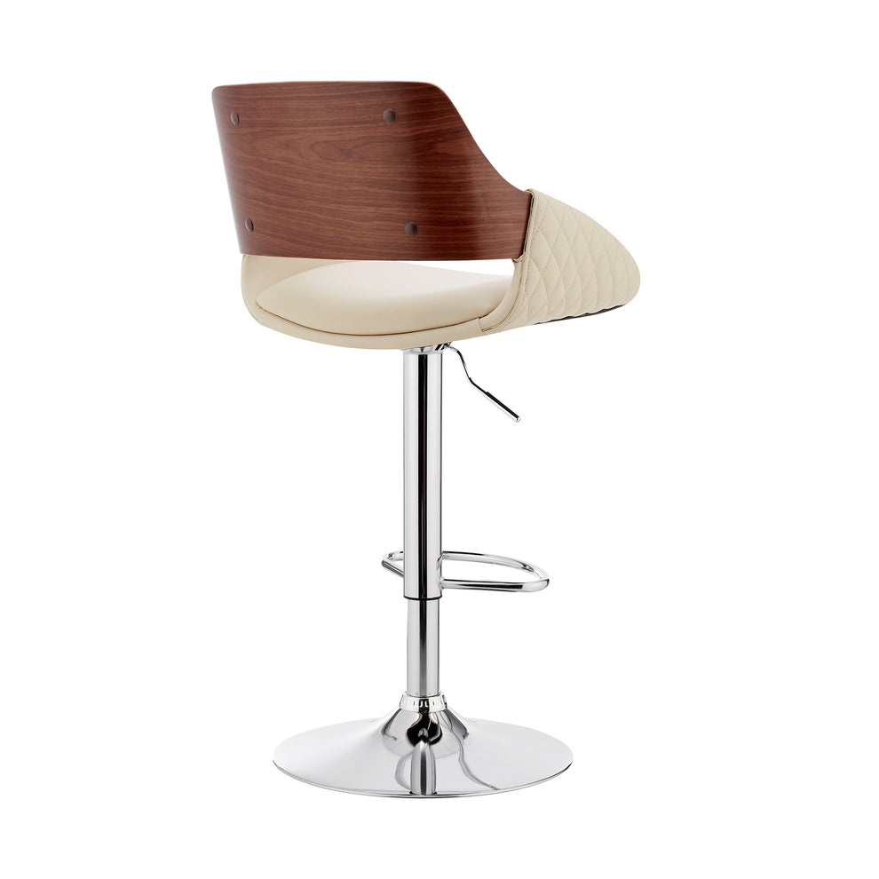 Cream Faux Leather Adjustable Chrome Swivel Bar Stool By Homeroots | Bar Stools | Modishstore - 5
