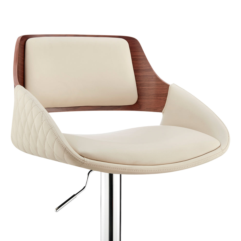 Cream Faux Leather Adjustable Chrome Swivel Bar Stool By Homeroots | Bar Stools | Modishstore - 7