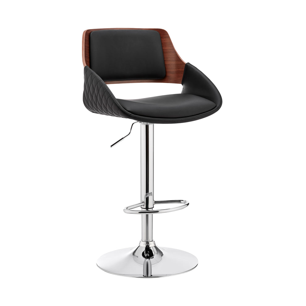 Black Faux Leather Adjustable Chrome Swivel Bar Stool By Homeroots | Bar Stools | Modishstore - 2