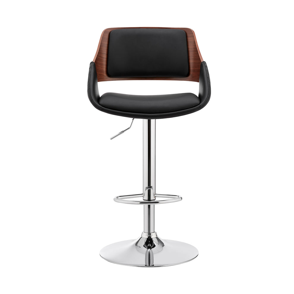 Black Faux Leather Adjustable Chrome Swivel Bar Stool By Homeroots | Bar Stools | Modishstore - 3