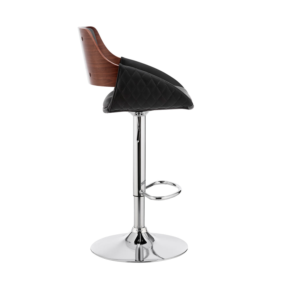 Black Faux Leather Adjustable Chrome Swivel Bar Stool By Homeroots | Bar Stools | Modishstore - 4