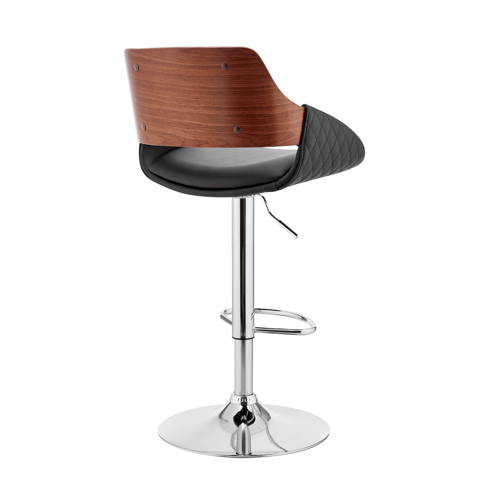Black Faux Leather Adjustable Chrome Swivel Bar Stool By Homeroots | Bar Stools | Modishstore - 5