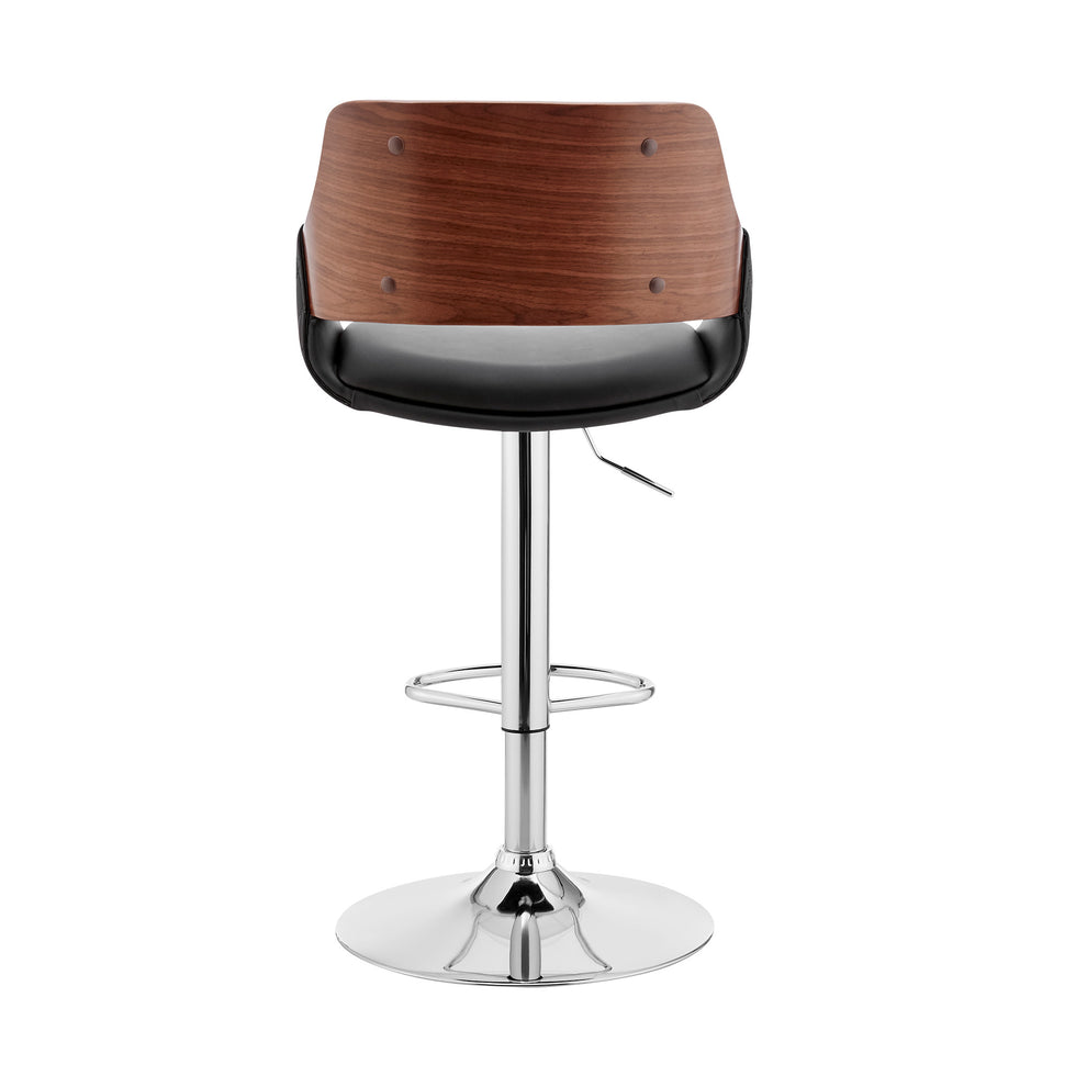 Black Faux Leather Adjustable Chrome Swivel Bar Stool By Homeroots | Bar Stools | Modishstore - 6