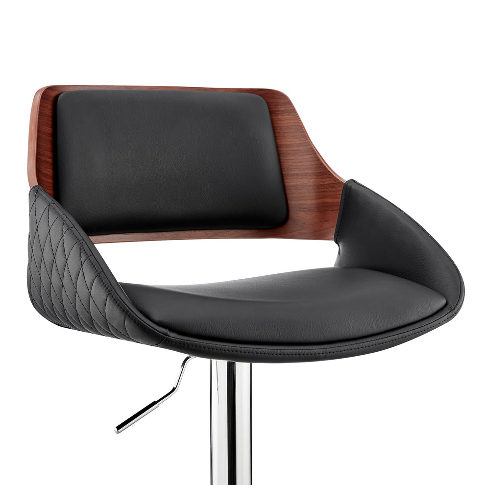 Black Faux Leather Adjustable Chrome Swivel Bar Stool By Homeroots | Bar Stools | Modishstore - 7