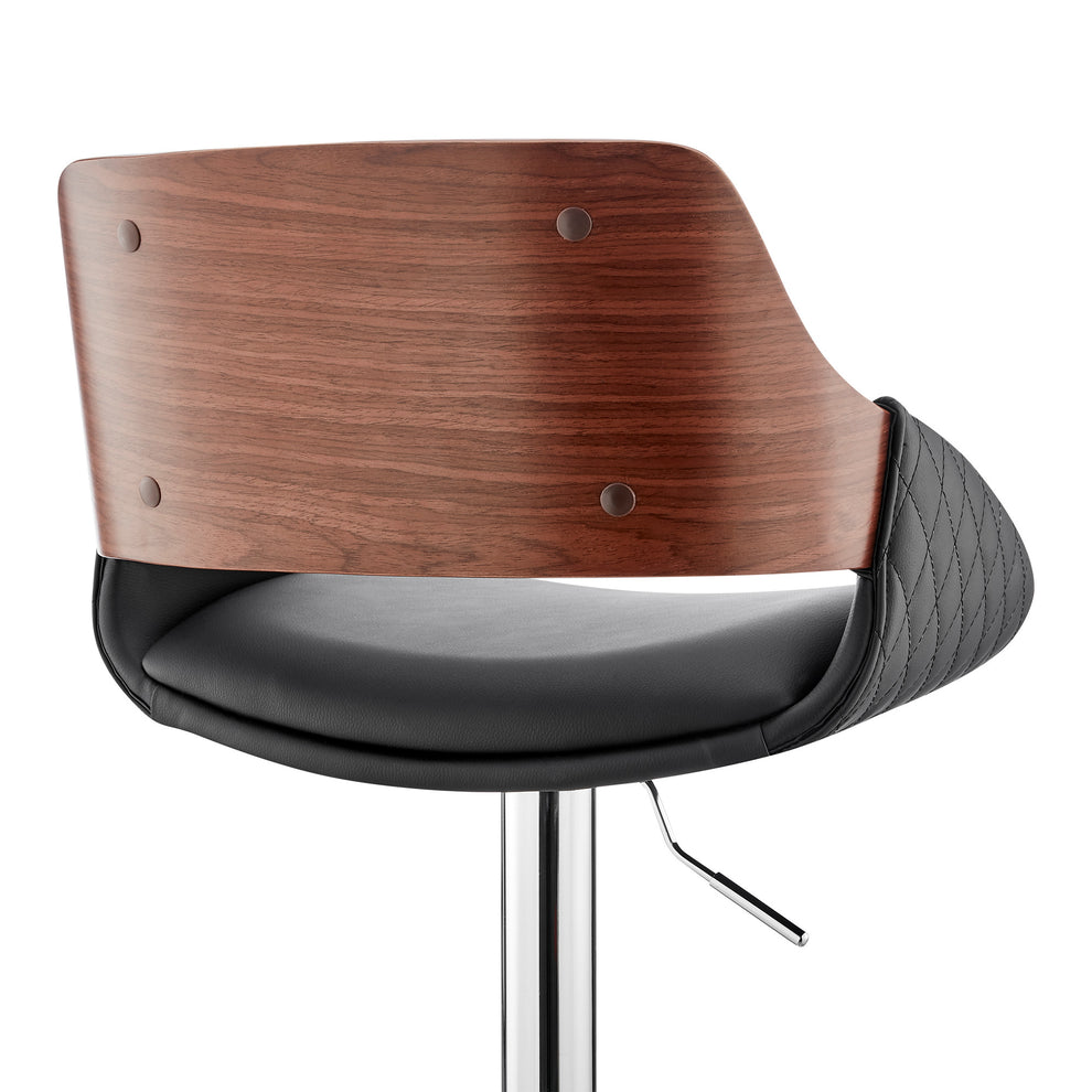 Black Faux Leather Adjustable Chrome Swivel Bar Stool By Homeroots | Bar Stools | Modishstore - 8